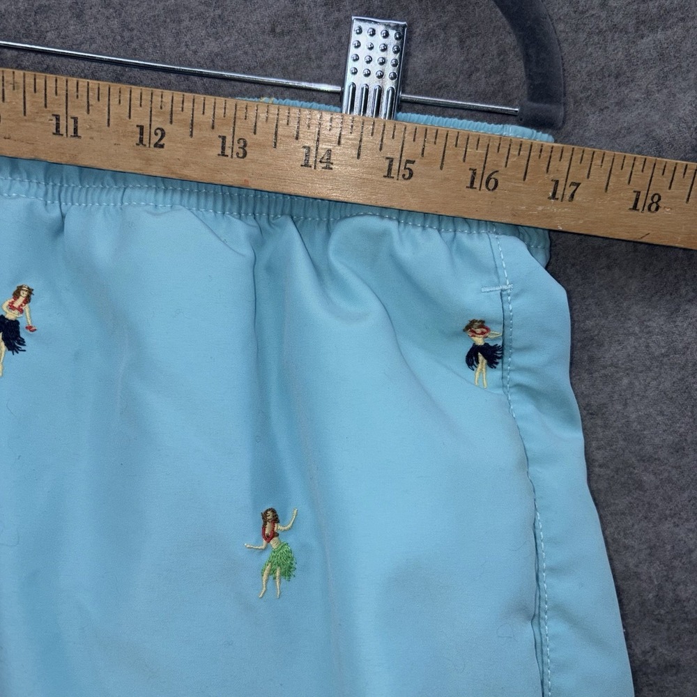Tommy Bahama Naples Swim Trunks Blue Embroidered Hula Girl Aloha Hawaiian Large - Picture 3 of 7